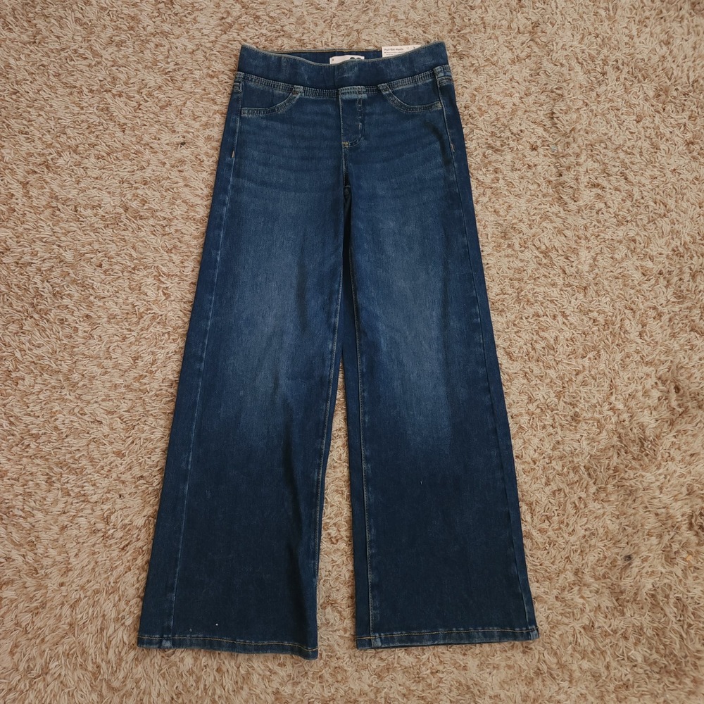 SO Pull-On Pants Girls Size 8 Blue Dark Wash Super Stretch Wide Leg Jeans